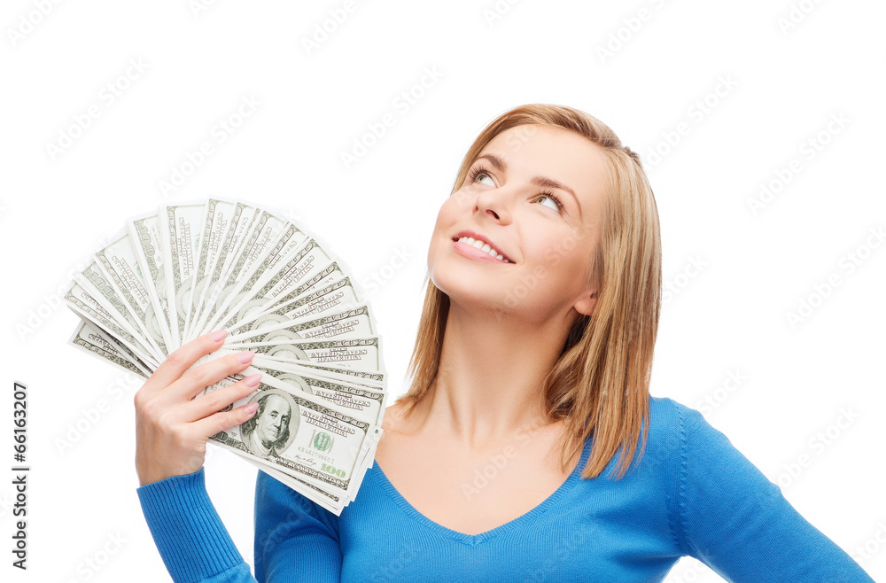 smiling girl with dollar cash money smiling girl with dollar cash money