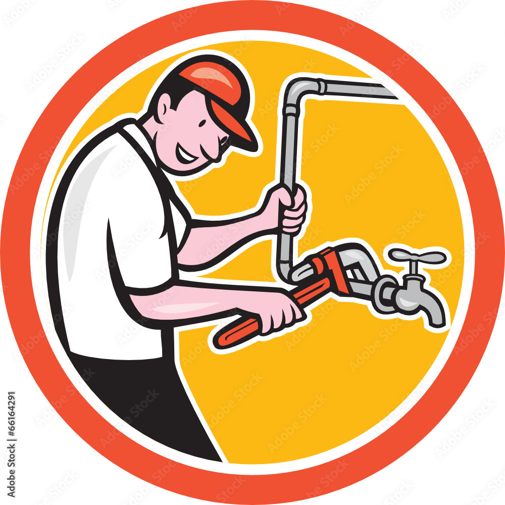 Plumber Monkey Wrench Pipe Circle Cartoon Plumber Monkey Wrench Pipe Circle Cartoon