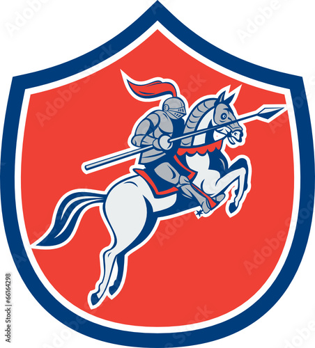 Knight Riding Horse Lance Shield Cartoon