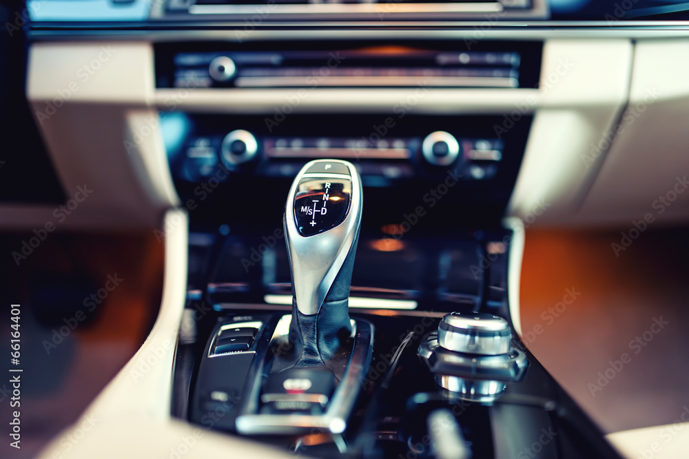 automatic gear shifter in a new, modern car automatic gear shifter in a new, modern car
