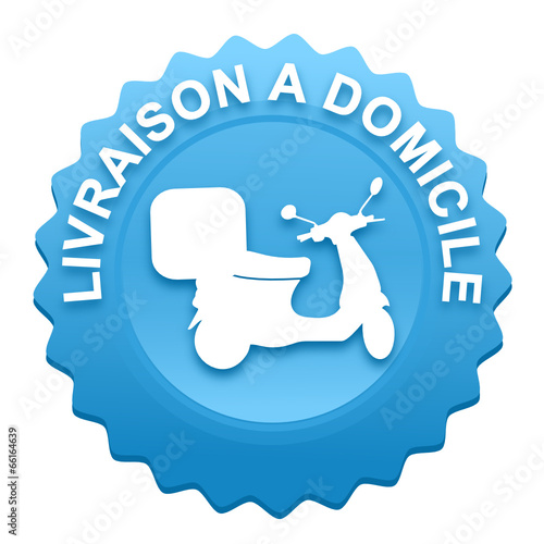 livraison à domicile sur bouton web denté bleu