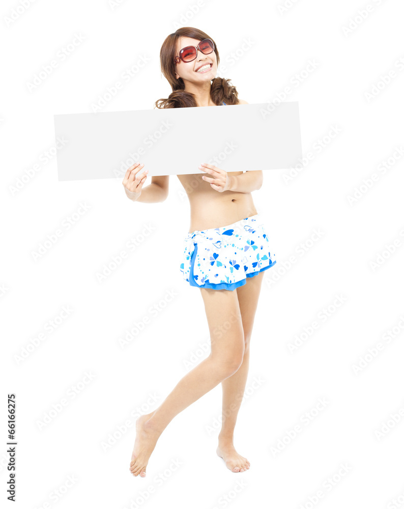 smile sunshine woman standing and holding a board smile sunshine woman standing and holding a board