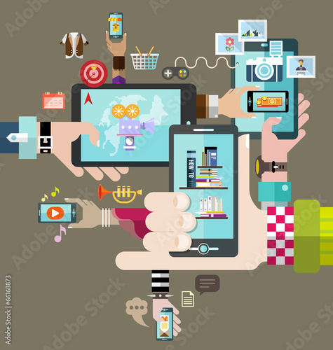 Hand hold mobile device - tablet pc with application vector