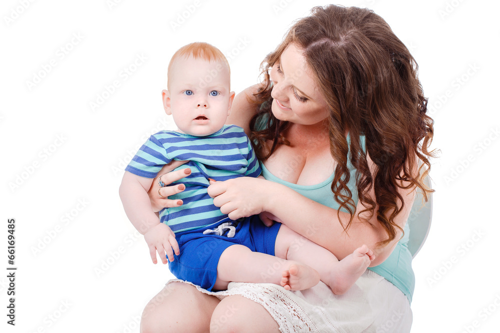 Portrait of happy fun family. Mother and baby Portrait of happy fun family. Mother and baby