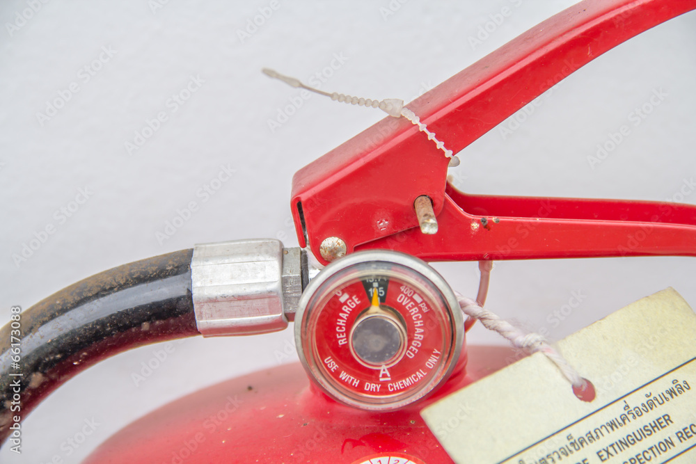 Fototapeta premium Chemical fire extinguisher isolated on white background, with cl