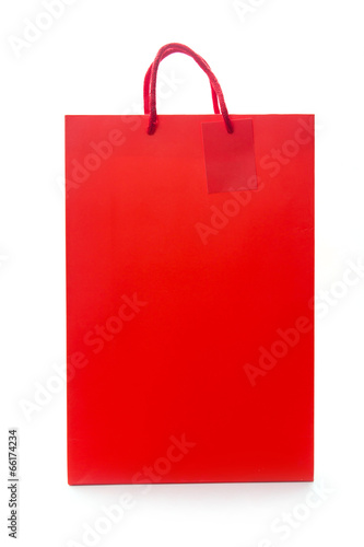 Red shopping paper bag on isolated background