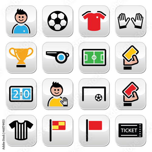 Soccer or football colorful vector icons set