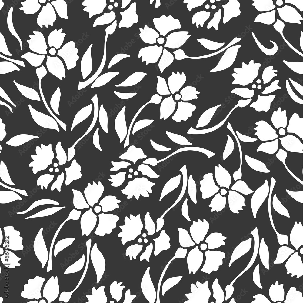 Fototapeta premium Seamless pattern with white flowers on a black background
