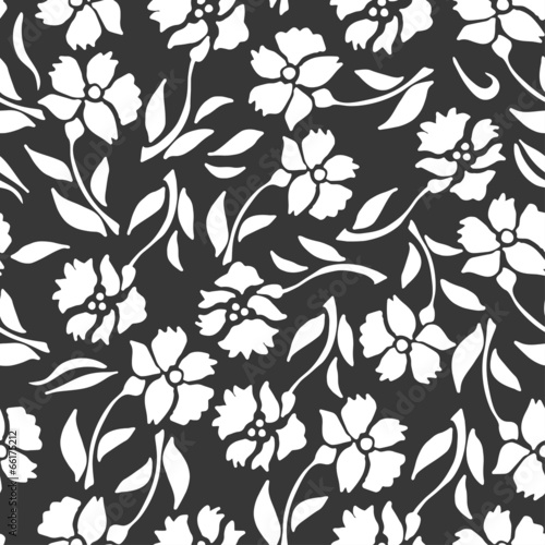 Seamless pattern with white flowers on a black background