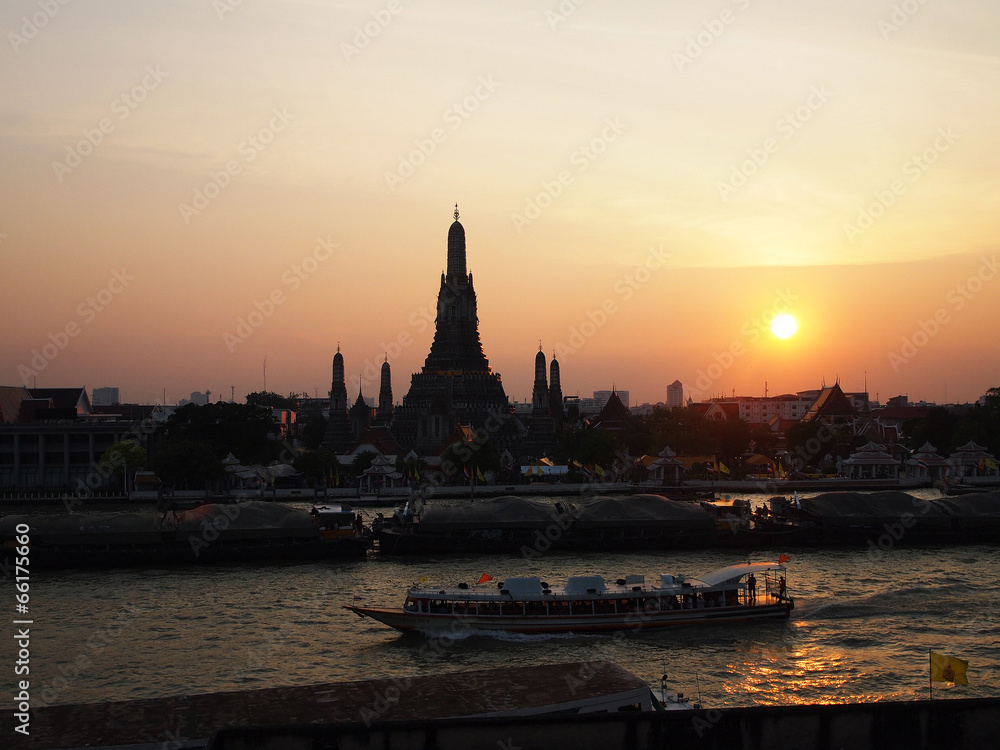 The temple in Bangkok in sunset , Wat Arun temple, Thailand