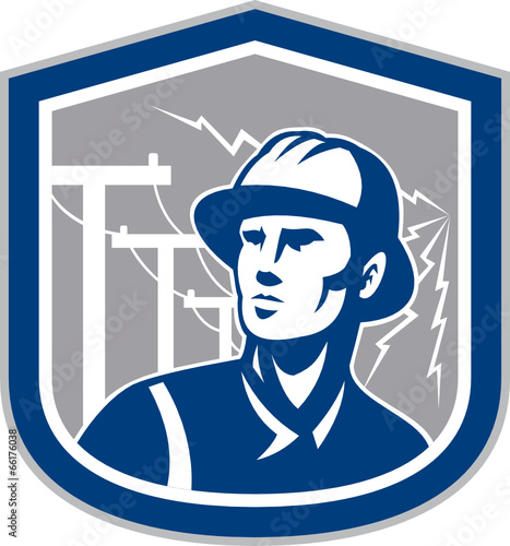 Power Lineman Repairman Shield Retro