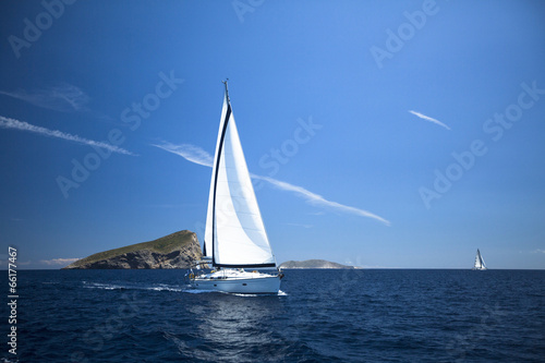 Boat in sailing regatta. Luxury yachts.