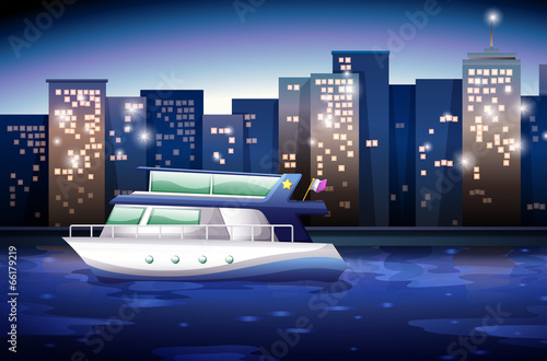 A ship across the tall buildings