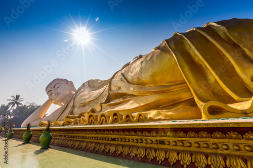 A huge reclining Buddha in Bago in Myanmar (Burma). photo