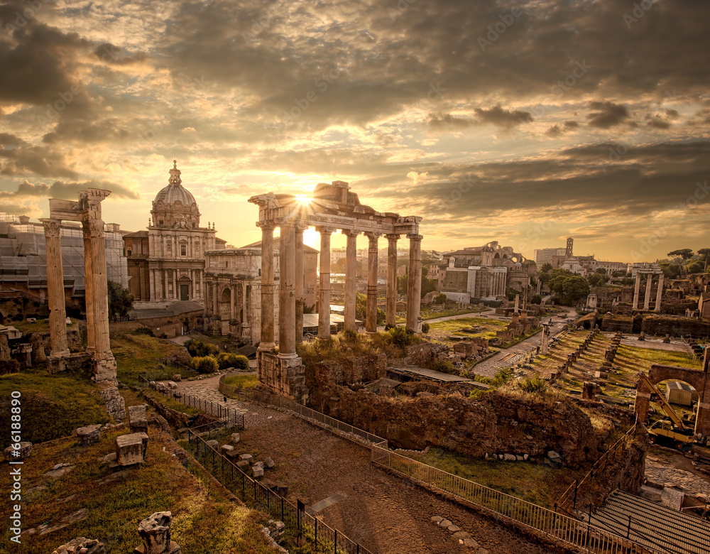 Naklejka premium Słynne rzymskie ruiny w Rzymie, stolica Włoch