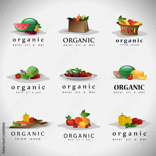 Fruits And Vegetables Set - Isolated On Gray Background