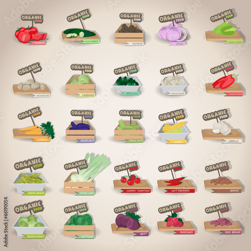 Vegetables Icons Set - Isolated On Gray Background