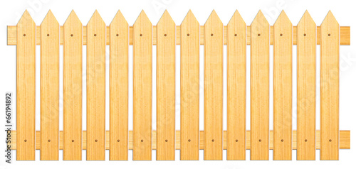 Fence of sharpened planks on a white background