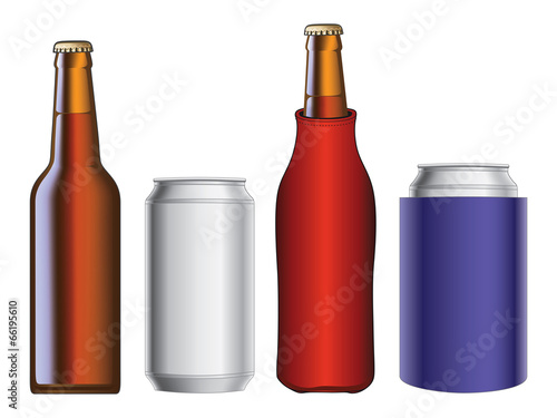 Beer Bottle and Can With and Without Koozie