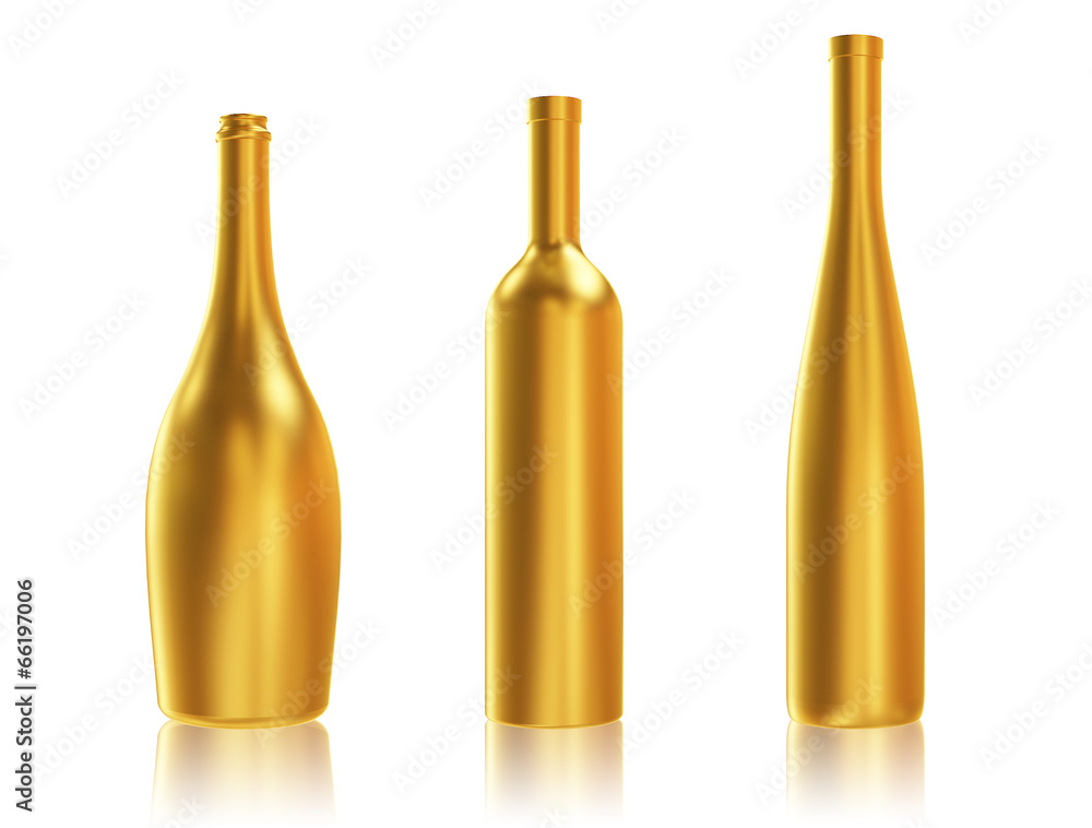 Golden Bottles on White Background Golden Bottles on White Background