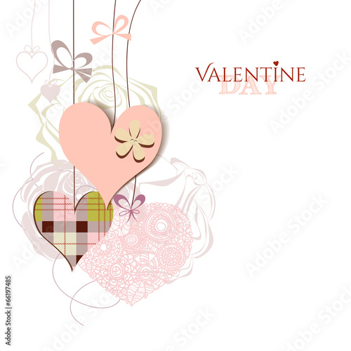 Valentine card cute hanging hearts