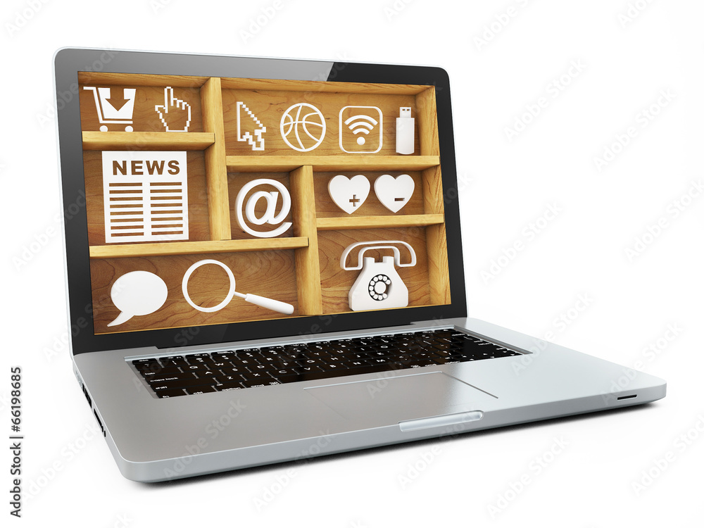 Concept with Laptop Shelf isolated on White Background Concept with Laptop Shelf isolated on White Background