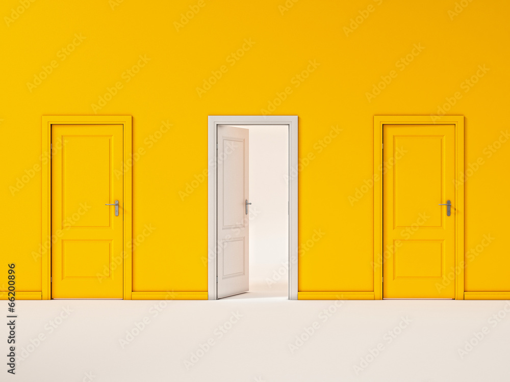 White Door on Yellow Wall, Illustration Business Door White Door on Yellow Wall, Illustration Business Door