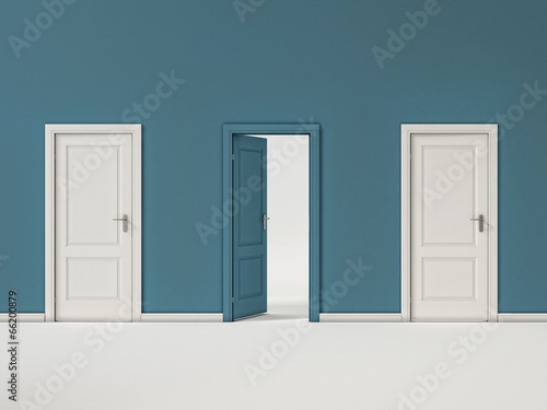 Blue and White Doors on Blue Wall  Illustration Business Door