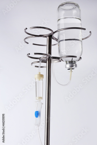 Disposable infusion set on grey background