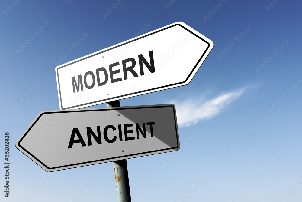 Modern and Ancient directions. Opposite traffic sign. Modern and Ancient directions. Opposite traffic sign.