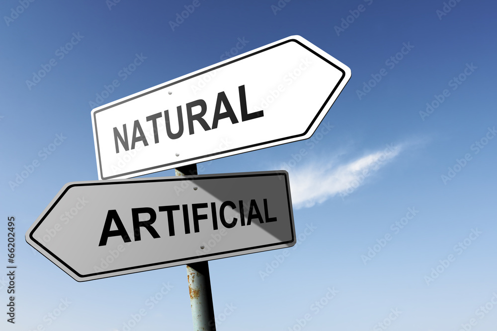 Natural and Artificial directions. Opposite traffic sign. Natural and Artificial directions. Opposite traffic sign.