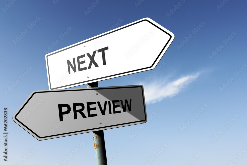 Next and Preview directions. Opposite traffic sign. Next and Preview directions. Opposite traffic sign.