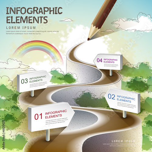 creative template with colored pencil drawing a natural road