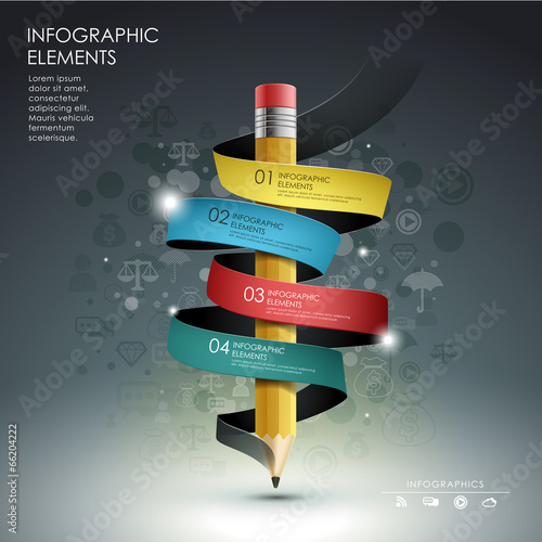 creative template with pencil ribbon banner flow chart