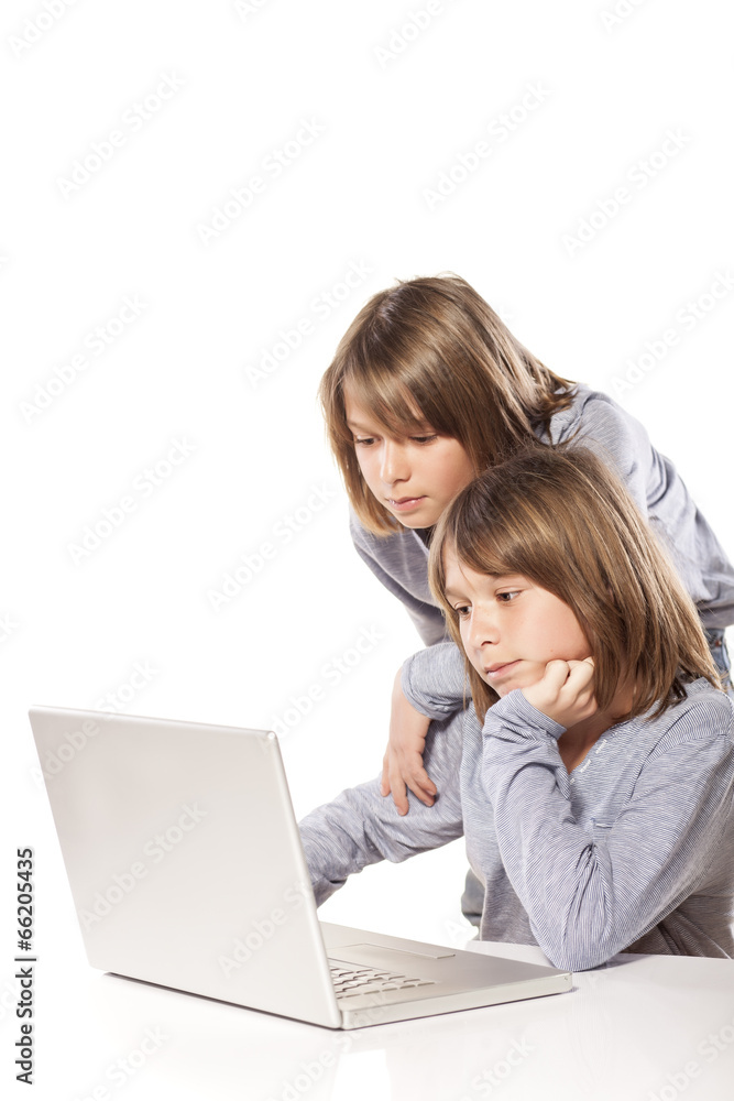 two twin brothers looking at laptop two twin brothers looking at laptop