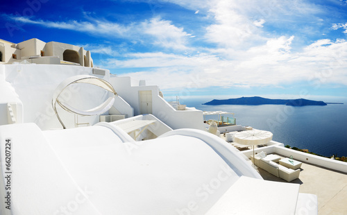 The sea view hammock at luxury hotel, Santorini island, Greece