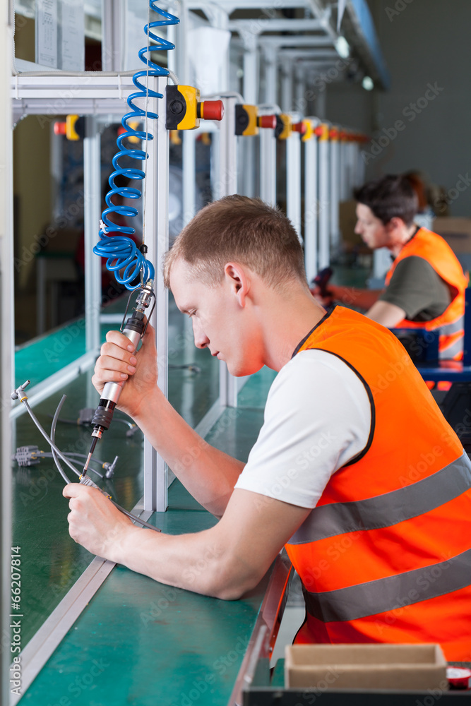 Obraz premium Factory workers on the production line