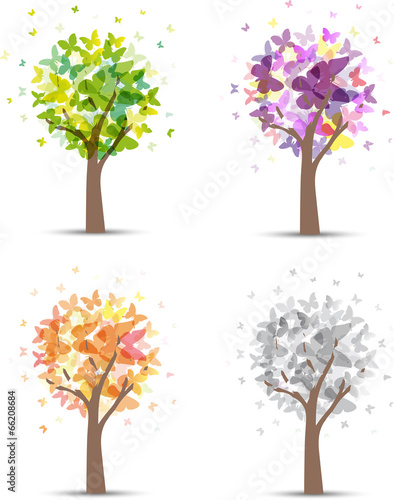 Stagioni, albero farfalle