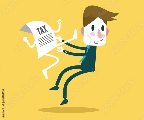 TAX document jump kick businessman.