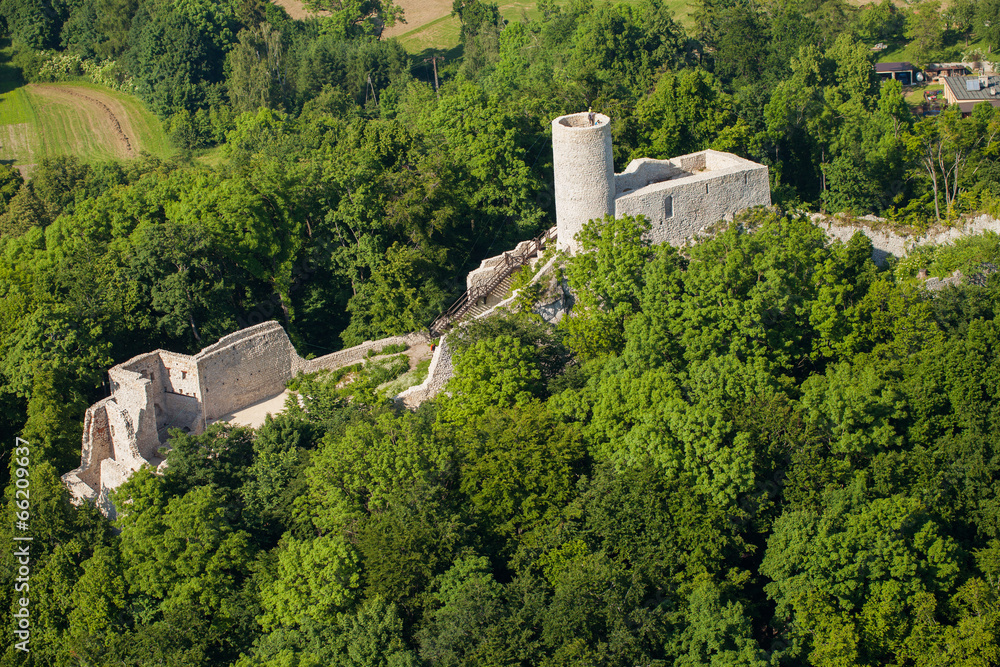 aerial view of  Pilica castle in Poland