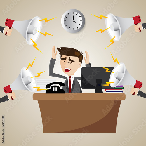 cartoon working businessman with noisy megaphone