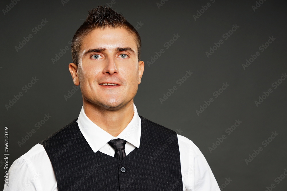 Portrait of young smiling man, right you can write some text Portrait of young smiling man, right you can write some text