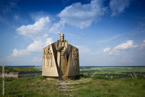 Monument of hetman Sahaidachny in Khotyn, Ukraine. photo