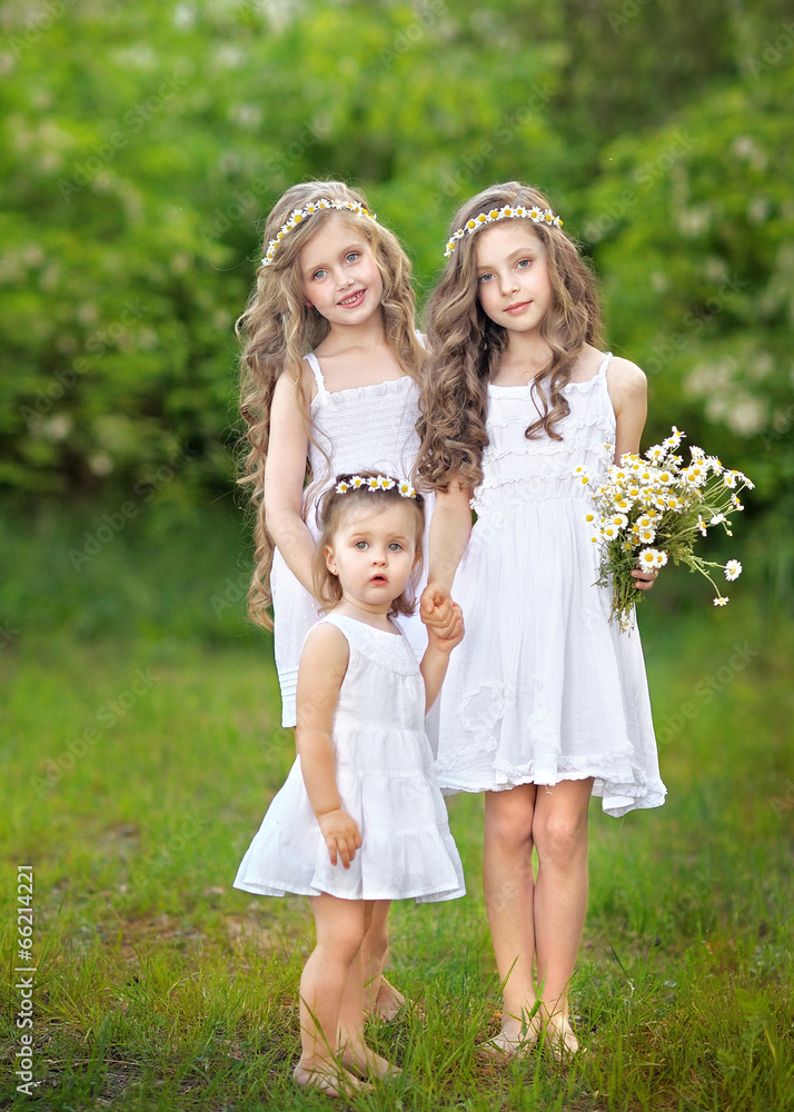 Portrait of three young girlfriends with daisies Portrait of three young girlfriends with daisies
