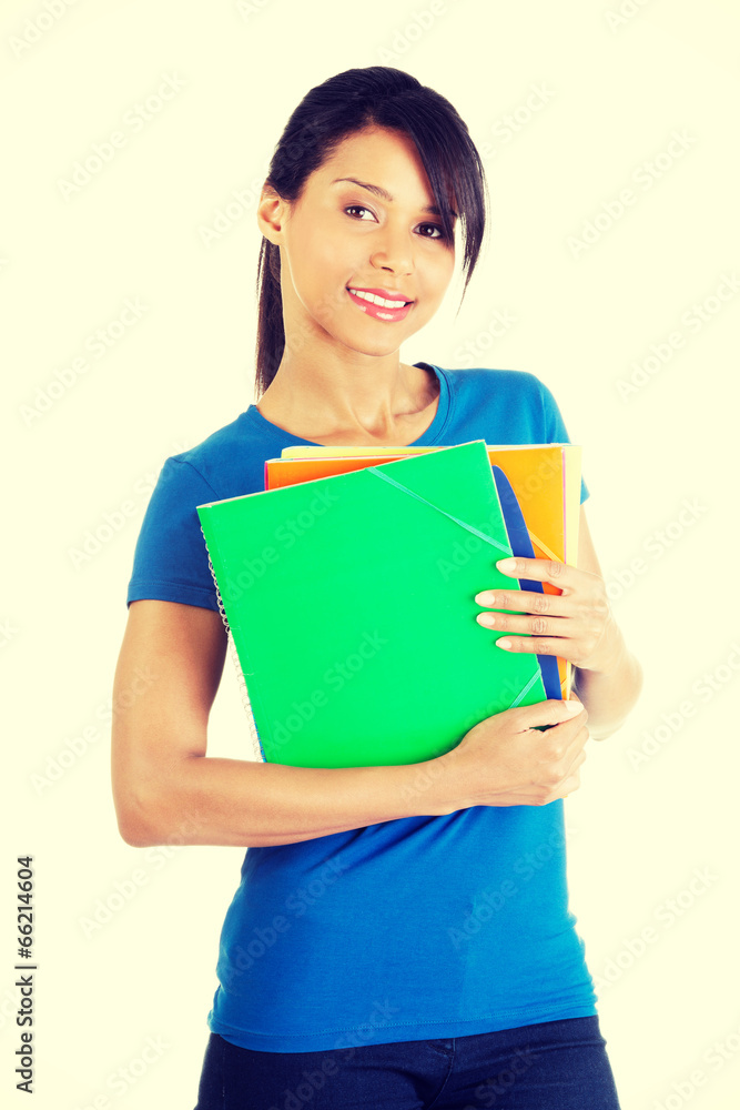 Happy student woman with notebooks Happy student woman with notebooks