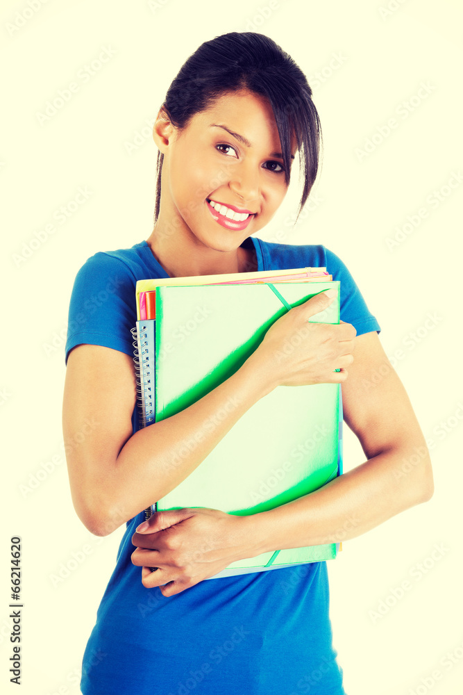 Happy student woman with notebooks Happy student woman with notebooks