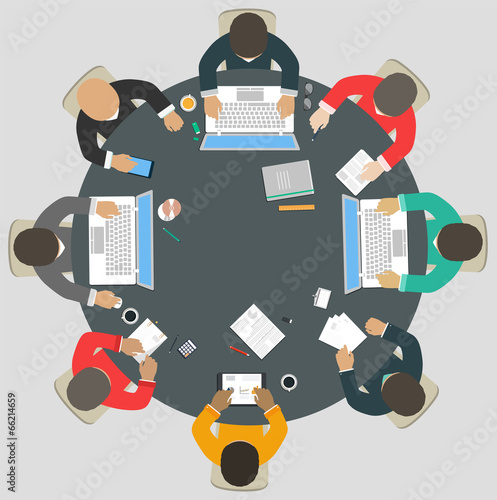 Teamwork for roundtable. Business strategy of success