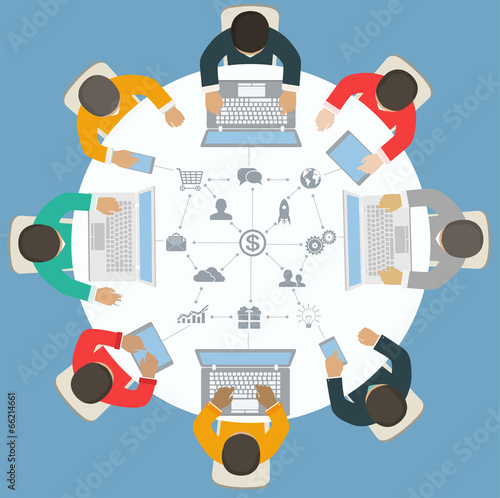 Teamwork for roundtable. Business strategy of success