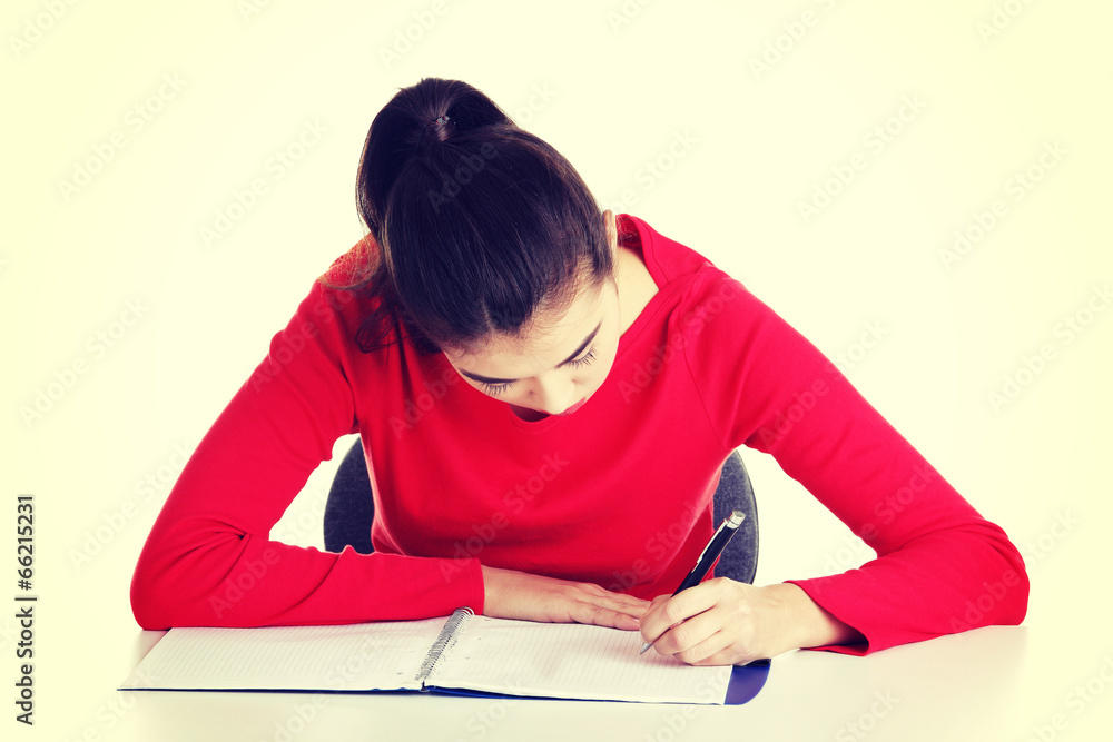 Adult student woman learnig at the desk Adult student woman learnig at the desk