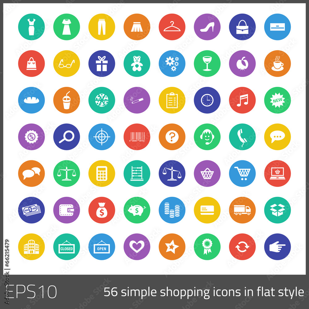 Simple 56 shopping icons in flat style Simple 56 shopping icons in flat style